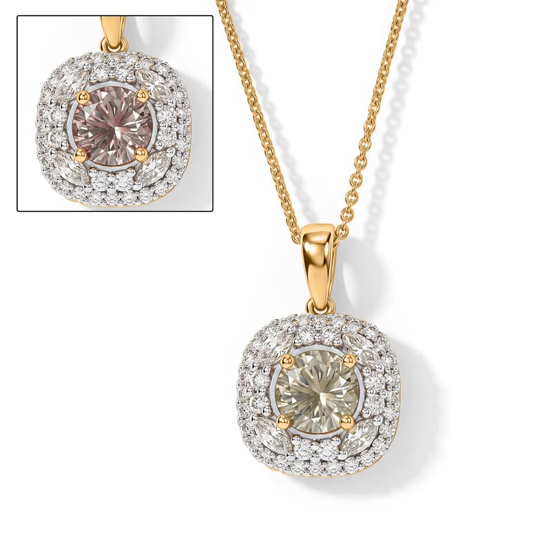 D'Joy Hanabi Cut Premium Turkizite and Moissanite 1.80 ctw Pendant Necklace in 18K Vermeil Yellow Gold Over Sterling Silver 18 Inches
