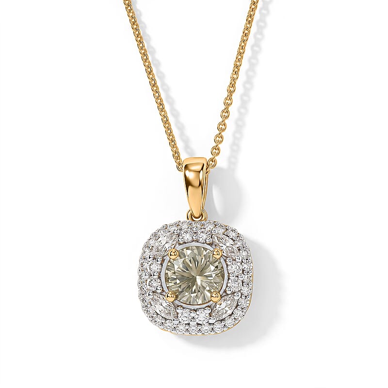D'Joy Hanabi Cut Premium Turkzite and Moissanite 1.80 ctw Pendant Necklace in 18K Vermeil Yellow Gold Over Sterling Silver 18 Inches