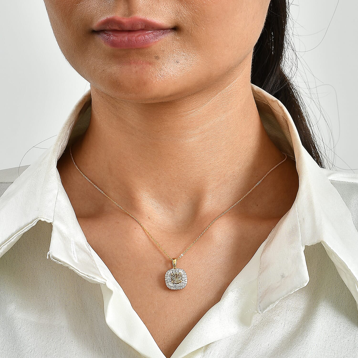 D'Joy Hanabi Cut Premium Turkzite and Moissanite 1.80 ctw Pendant Necklace in 18K Vermeil Yellow Gold Over Sterling Silver 18 Inches