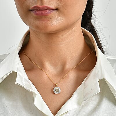 D'Joy Hanabi Cut Premium Turkzite and Moissanite 1.80 ctw Pendant Necklace in 18K Vermeil Yellow Gold Over Sterling Silver 18 Inches