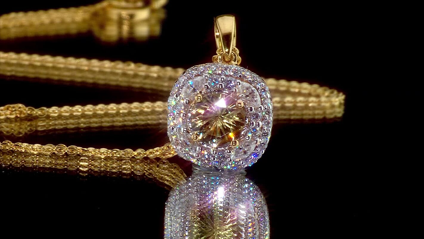 D''Joy Hanabi Cut Premium Turkzite, Moissanite Pendant Necklace (18 Inches) in 18K Vermeil YG Over Sterling Silver 1.80 ctw