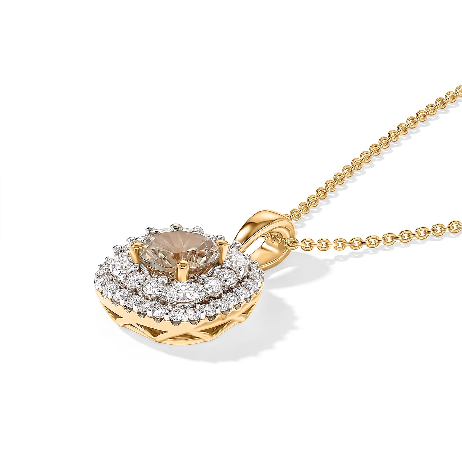D'Joy Hanabi Cut Premium Turkzite and Moissanite 1.80 ctw Pendant Necklace in 18K Vermeil Yellow Gold Over Sterling Silver 18 Inches