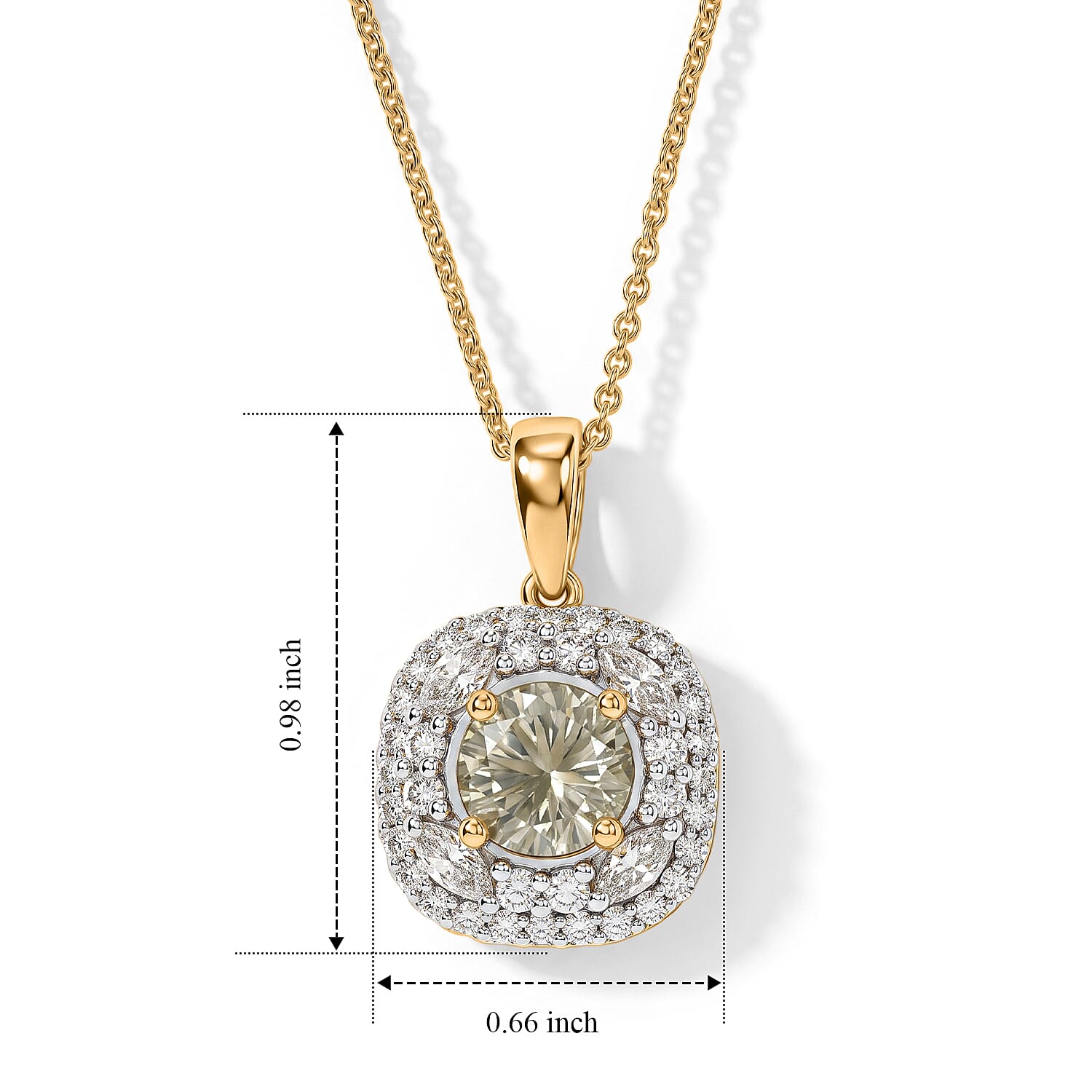 D'Joy Hanabi Cut Premium Turkzite and Moissanite 1.80 ctw Pendant Necklace in 18K Vermeil Yellow Gold Over Sterling Silver 18 Inches