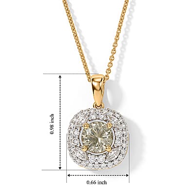 D'Joy Hanabi Cut Premium Turkzite and Moissanite 1.80 ctw Pendant Necklace in 18K Vermeil Yellow Gold Over Sterling Silver 18 Inches