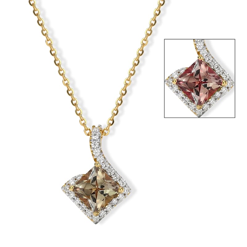 D'Joy Asscher Cut Premium Turkizite and Moissanite 1.46 ctw Pendant Necklace in 18K Vermeil Yellow Gold Over Sterling Silver 18 Inches