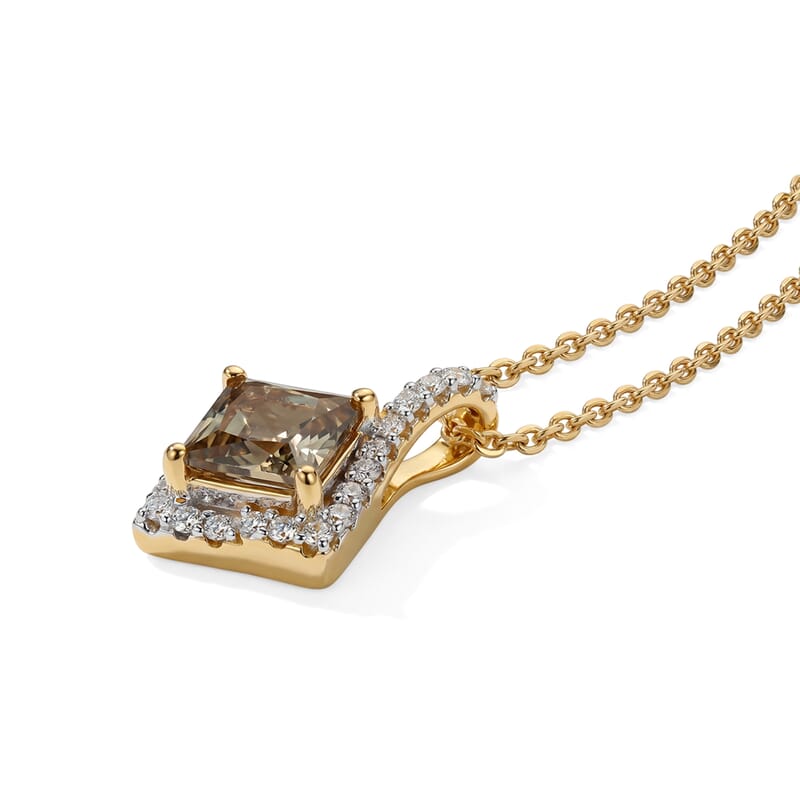 D'Joy Asscher Cut Premium Turkizite and Moissanite 1.46 ctw Pendant Necklace in 18K Vermeil Yellow Gold Over Sterling Silver 18 Inches