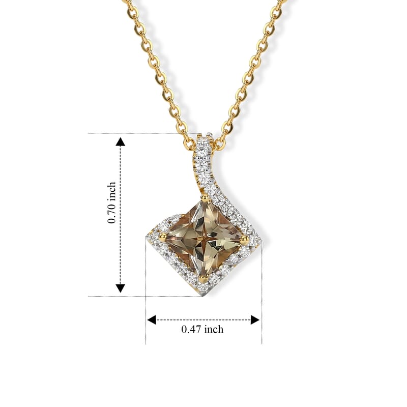 D'Joy Asscher Cut Premium Turkizite and Moissanite 1.46 ctw Pendant Necklace in 18K Vermeil Yellow Gold Over Sterling Silver 18 Inches