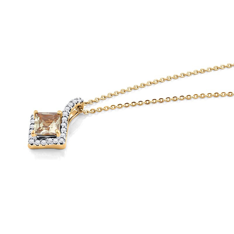 D'Joy Asscher Cut Premium Turkizite and Moissanite 1.46 ctw Pendant Necklace in 18K Vermeil Yellow Gold Over Sterling Silver 18 Inches