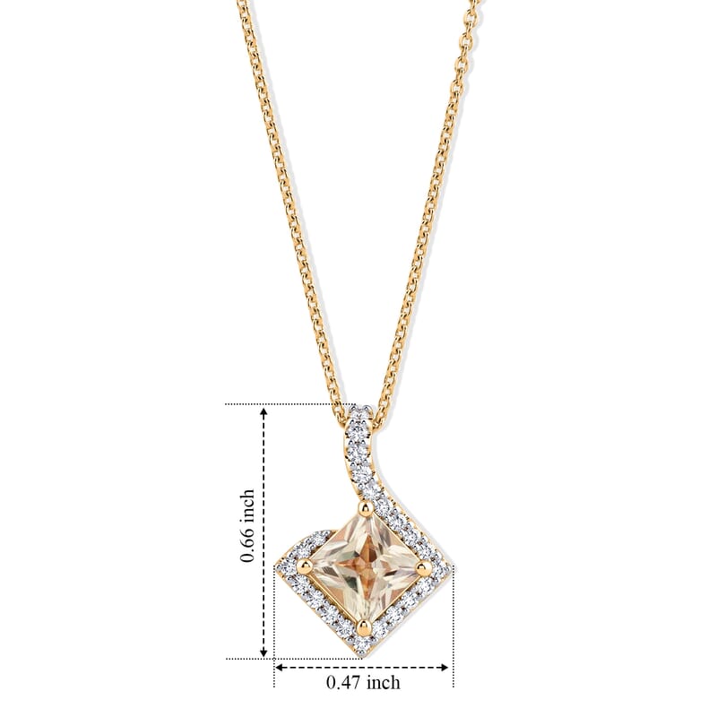 D'Joy Asscher Cut Premium Turkizite and Moissanite 1.46 ctw Pendant Necklace in 18K Vermeil Yellow Gold Over Sterling Silver 18 Inches