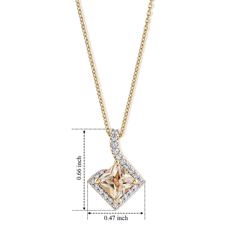 D'Joy Asscher Cut Premium Turkizite and Moissanite 1.46 ctw Pendant Necklace in 18K Vermeil Yellow Gold Over Sterling Silver 18 Inches