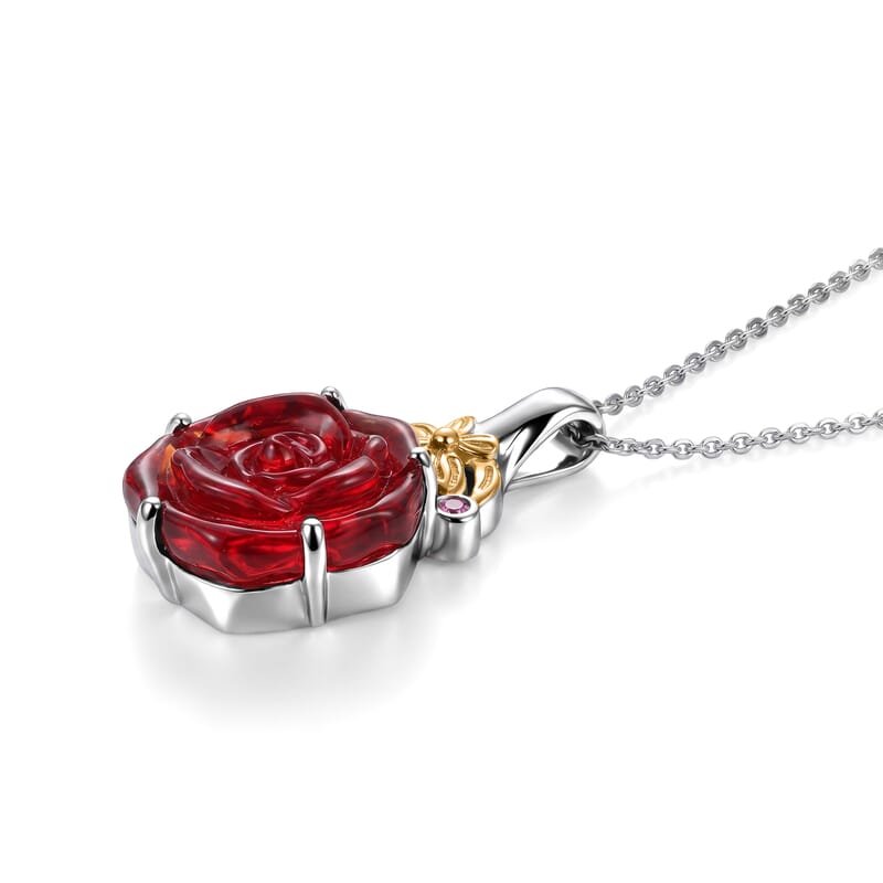 GP Red Murano Style and Madagascar Pink Sapphire 0.10 ctw Pendant Necklace in 18K Vermeil YG and Rhodium Over Sterling Silver 20 Inches