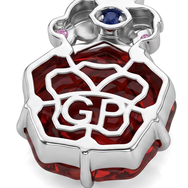 GP Red Murano Style and Madagascar Pink Sapphire 0.10 ctw Pendant Necklace in 18K Vermeil YG and Rhodium Over Sterling Silver 20 Inches