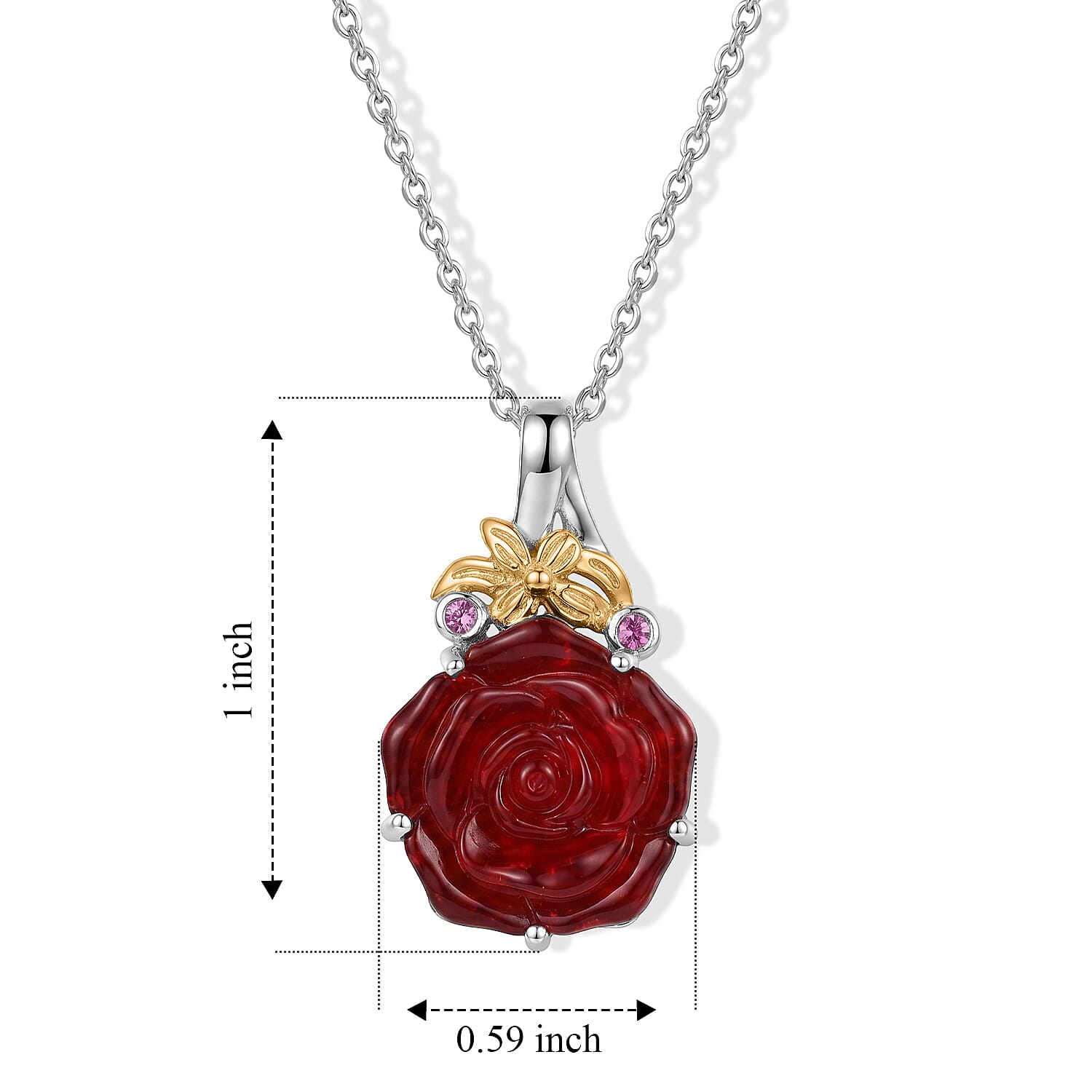 GP Red Murano Style and Madagascar Pink Sapphire 0.10 ctw Pendant Necklace in 18K Vermeil YG and Rhodium Over Sterling Silver 20 Inches