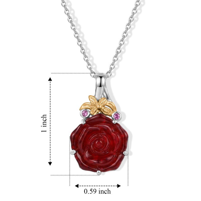 GP Red Murano Style and Madagascar Pink Sapphire 0.10 ctw Pendant Necklace in 18K Vermeil YG and Rhodium Over Sterling Silver 20 Inches