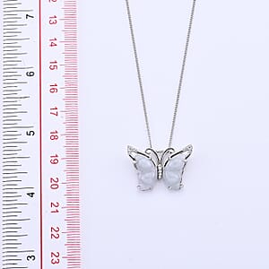 D'Joy Natural Jade, Moissanite Butterfly Pendant Necklace (18 Inches) in Rhodium Over Sterling Silver 6.40 ctw