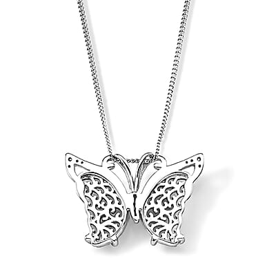 D'Joy Natural Jade and Moissanite 6.40 ctw Butterfly Pendant Necklace in Rhodium Over Sterling Silver (18 Inches)