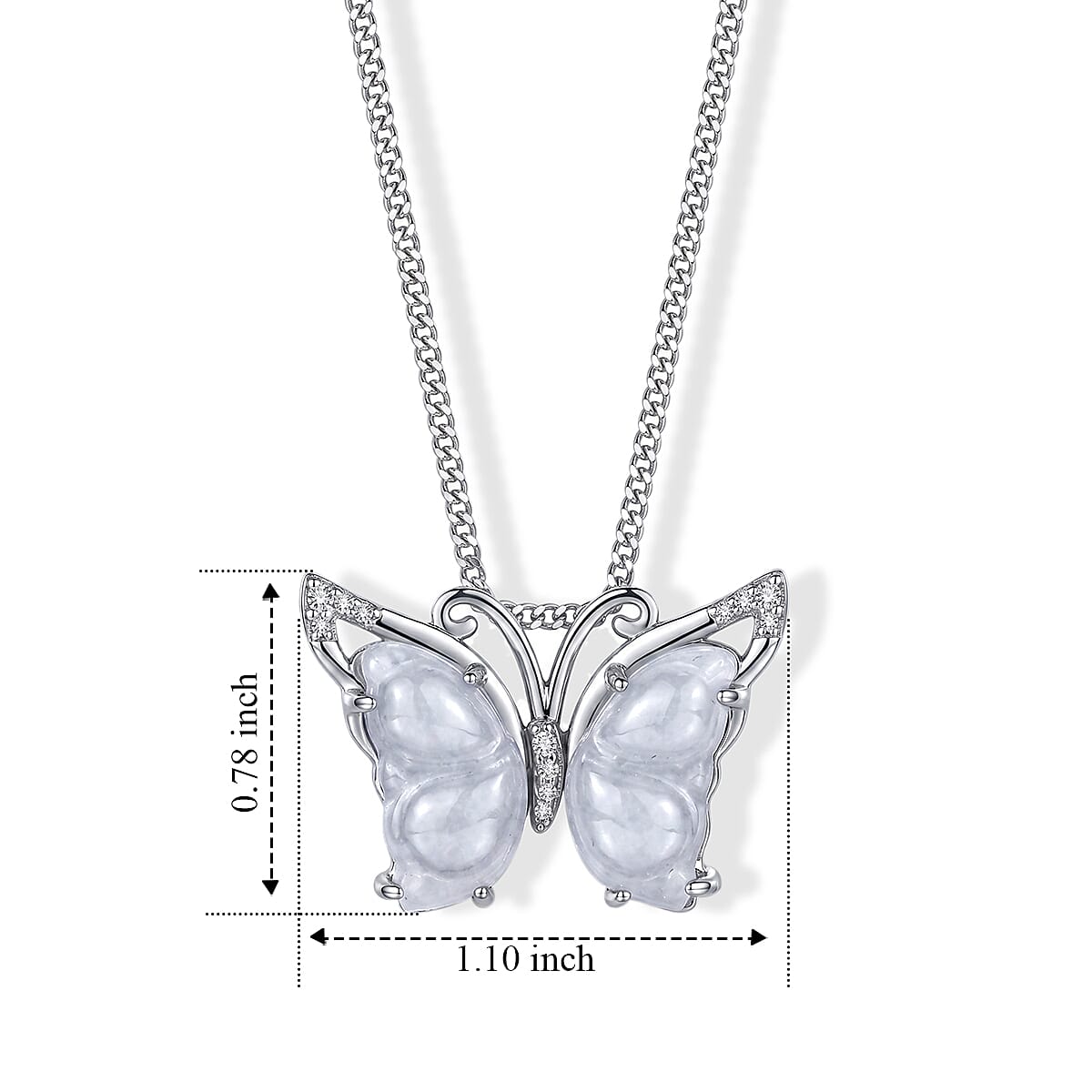 D'Joy Natural Jade and Moissanite 6.40 ctw Butterfly Pendant Necklace in Rhodium Over Sterling Silver (18 Inches)