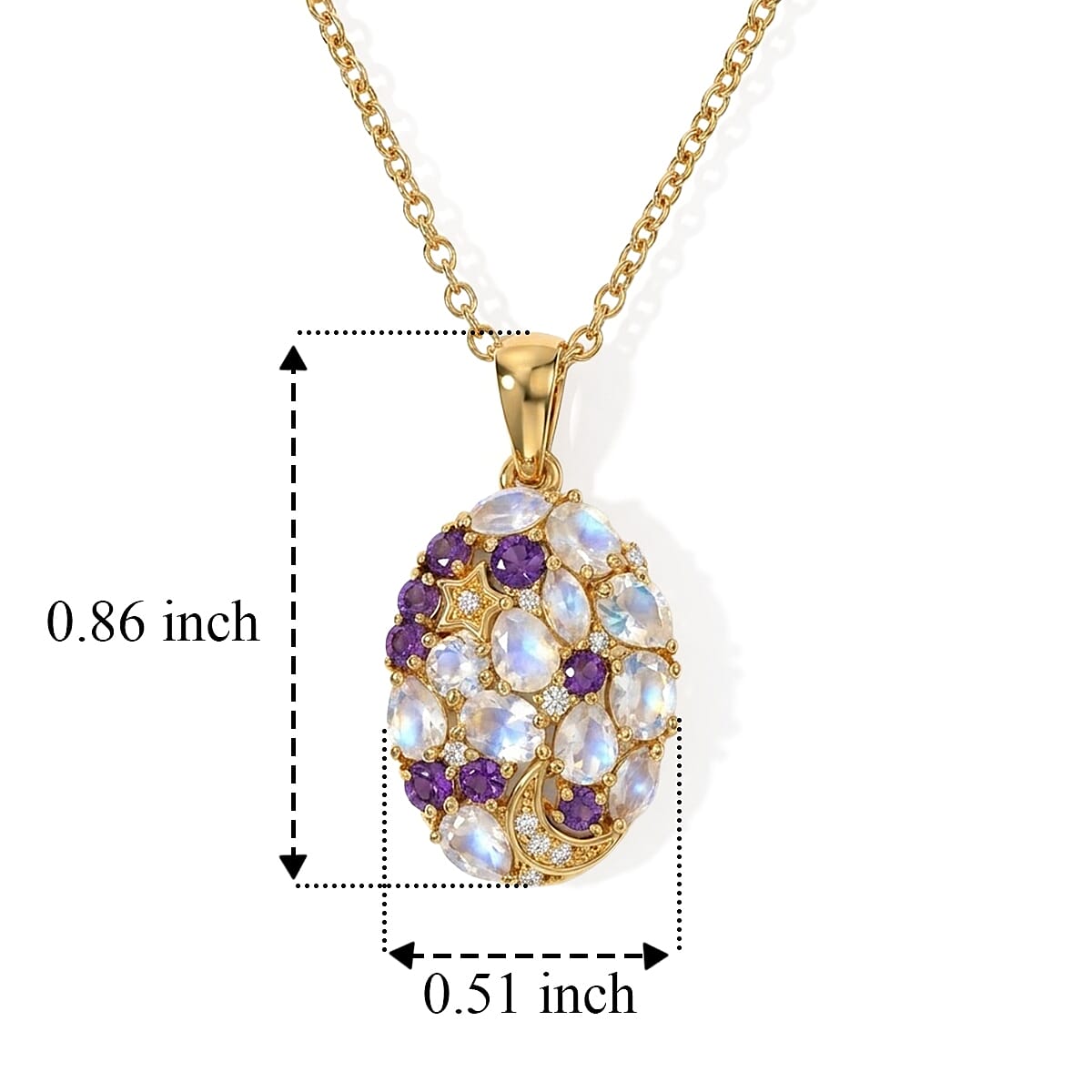 EverTrue Premium Rainbow Moonstone and Multi Gemstone 2.00 ctw Pendant in 18K YG Plated with ION Plated YG Stainless Steel Necklace 20 Inches