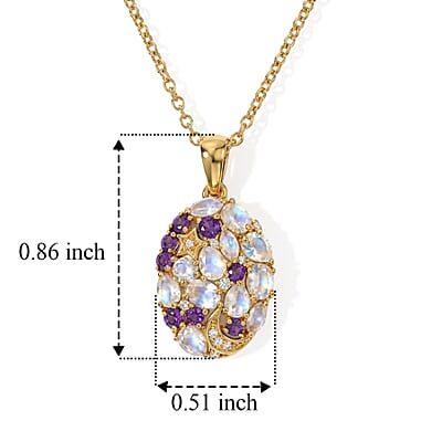 EverTrue Premium Rainbow Moonstone and Multi Gemstone 2.00 ctw Pendant in 18K YG Plated with ION Plated YG Stainless Steel Necklace 20 Inches