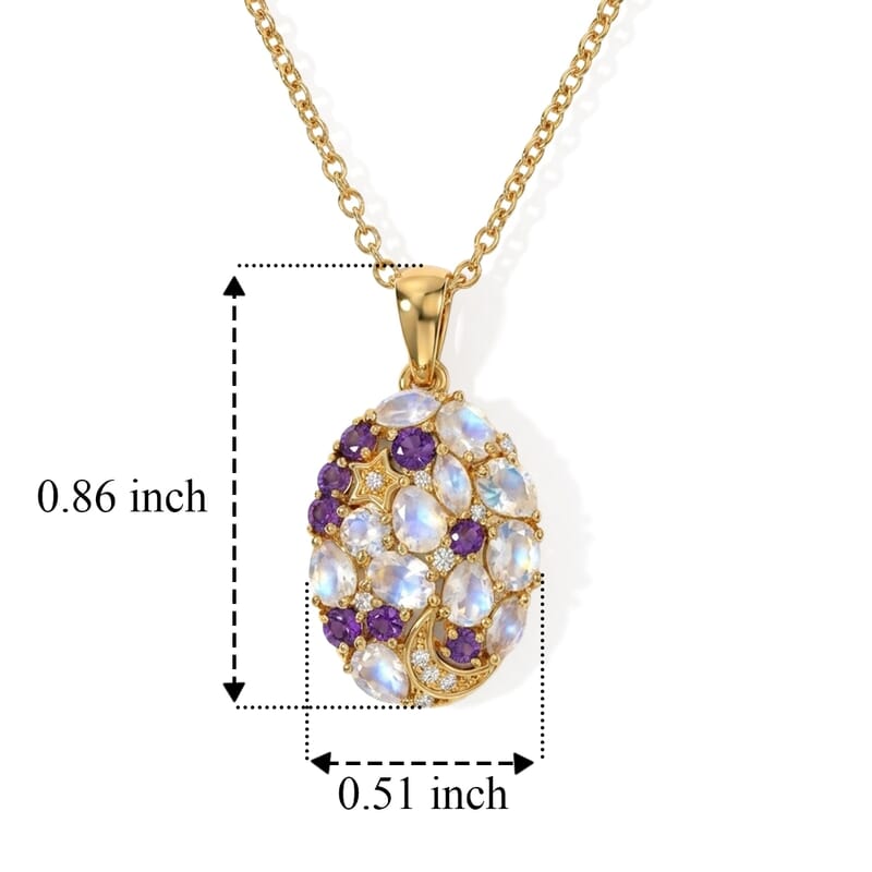 EverTrue Premium Rainbow Moonstone and Multi Gemstone 2.00 ctw Cosmic Glow Pendant in 18K YG Plated with ION Plated YG Stainless Steel Necklace 20 Inches