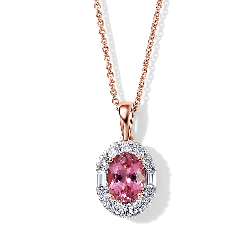 Certified & Appraised AAA Blush Tourmaline and Luxuriant Lab Grown Diamond G-H SI 1.70 ctw Pendant Necklace in 10K Rose Gold 18 Inches