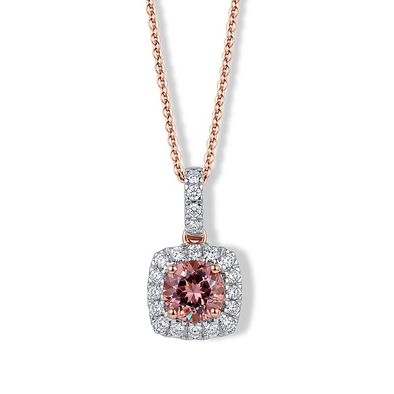 Certified and Appraised AAA Blush Tourmaline and Luxuriant Lab Grown Diamond G-H SI 1.30 ctw Pendant Necklace in 10K Rose Gold 18 Inches
