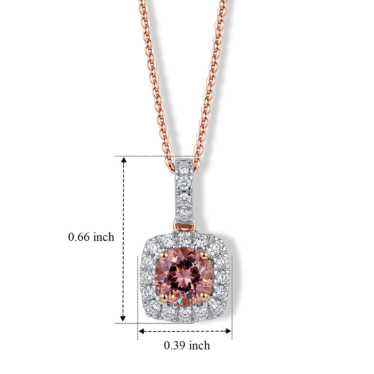 Certified & Appraised AAA Blush Tourmaline and Luxuriant Lab Grown Diamond G-H SI 1.30 ctw Pendant Necklace in 10K Rose Gold 18 Inches image number 4