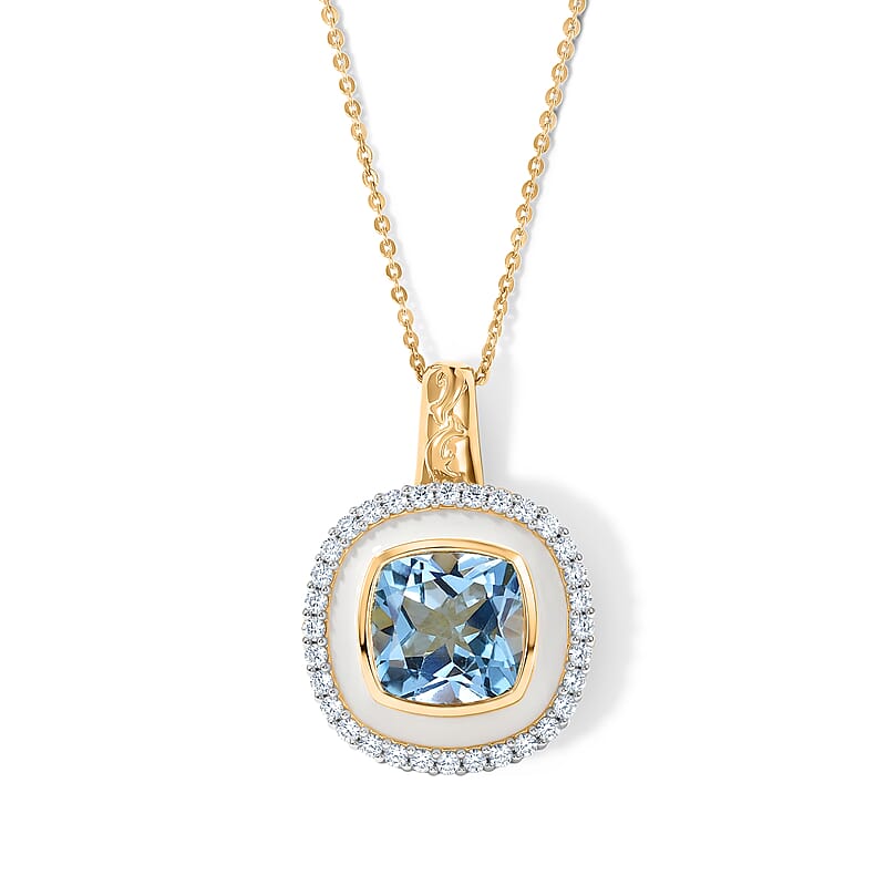 GP Trionfo Collection Premium Sky Blue Topaz and White Zircon 5.75 ctw Pendant Necklace in 18K Vermeil Yellow Gold Over Sterling Silver 20 Inches