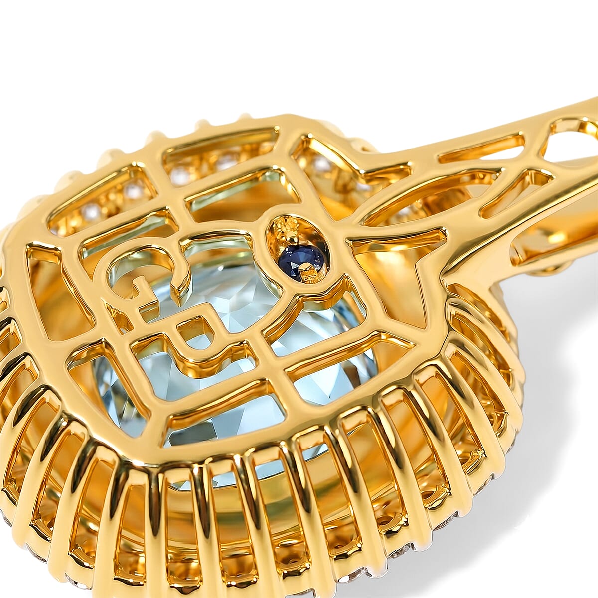 GP Trionfo Collection Premium Sky Blue Topaz and White Zircon 5.75 ctw Pendant Necklace in 18K Vermeil Yellow Gold Over Sterling Silver 20 Inches  image number 2