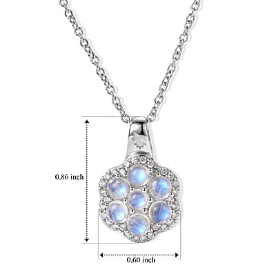 EverTrue Rainbow Moonstone and White Zircon 2.65 ctw Pendant in Platinum Bond with Stainless Steel Necklace (20 Inches)
