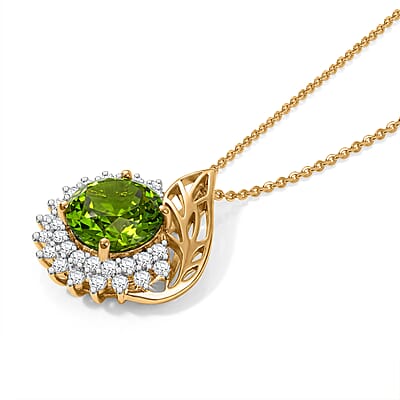 D'Joy Premium Hebei Peridot and Moissanite 3.85 ctw Pendant Necklace (20 Inches) in 18K Vermeil Yellow Gold Over Sterling Silver