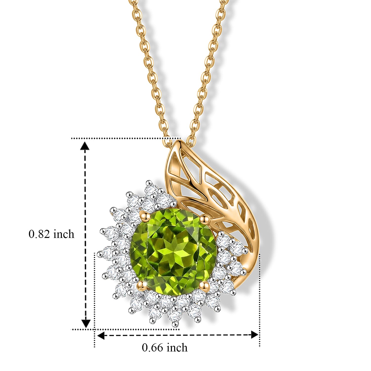D'Joy Premium Hebei Peridot and Moissanite 3.85 ctw Pendant Necklace (20 Inches) in 18K Vermeil Yellow Gold Over Sterling Silver