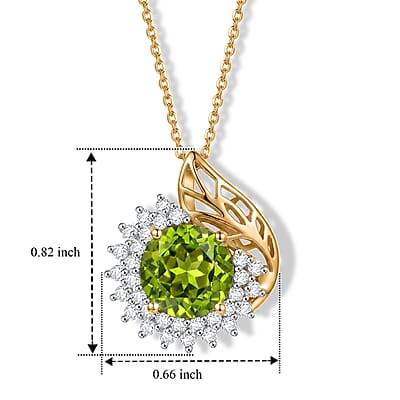 D'Joy Premium Hebei Peridot and Moissanite 3.85 ctw Pendant Necklace (20 Inches) in 18K Vermeil Yellow Gold Over Sterling Silver