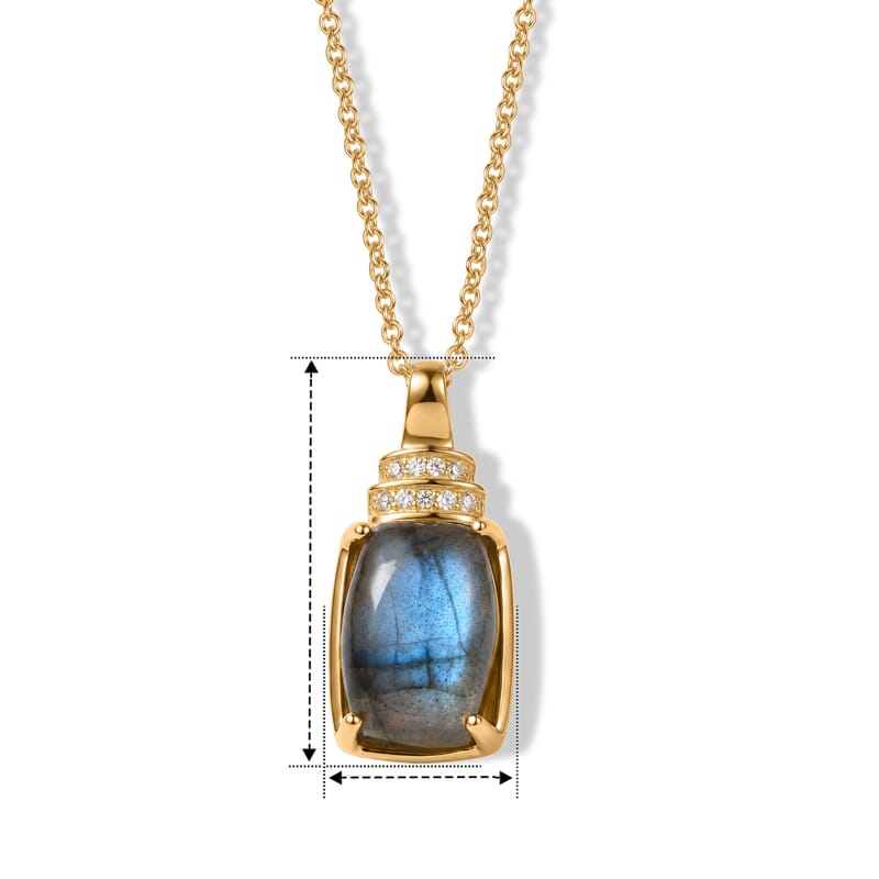 EverTrue AAA Malagasy Labradorite and White Zircon 8.60 ctw Moonfire Majesty Pendant in 18K Yellow Gold Plated with ION Plated YG Stainless Steel Necklace (20 Inches)