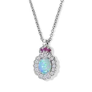 D'Joy Premium Ethiopian Welo Opal and Multi Gemstone 1.80 ctw Pendant Necklace in Rhodium Over Sterling Silver 20 Inches 