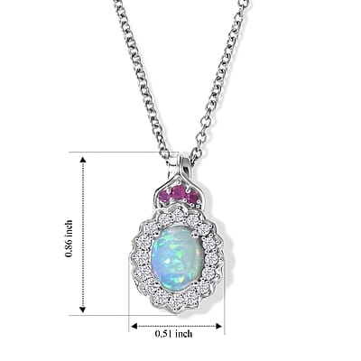 D'Joy Premium Ethiopian Welo Opal and Multi Gemstone 1.80 ctw Opaline Blossom Pendant Necklace in Rhodium Over Sterling Silver 20 Inches