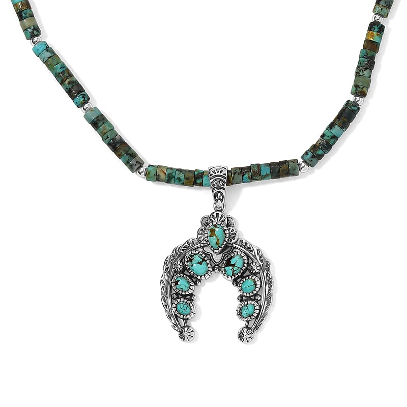 D'Joy Royston Turquoise 134.20 ctw Pendant with Beaded Necklace (20 Inches) in Sterling Silver