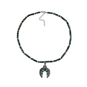 D'Joy Roystone Turquoise 134.20 ctw Pendant with Beaded Necklace (20 Inches) in Sterling Silver