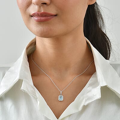 Certified & Appraised Luxoro AAA Santa Maria Aquamarine and Diamond I2 1.65 ctw Pendant Necklace in 10K White Gold 20 Inches