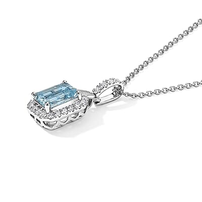 Certified & Appraised Luxoro AAA Santa Maria Aquamarine and Diamond I2 1.65 ctw Pendant Necklace in 10K White Gold 20 Inches
