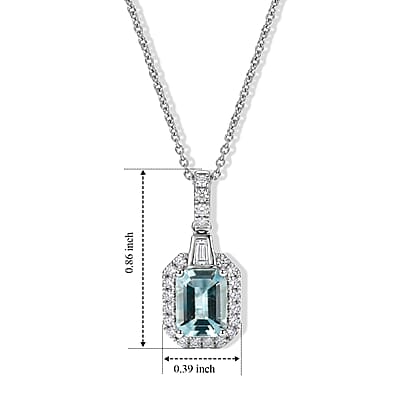 Certified & Appraised Luxoro AAA Santa Maria Aquamarine and Diamond I2 1.65 ctw Pendant Necklace in 10K White Gold 20 Inches