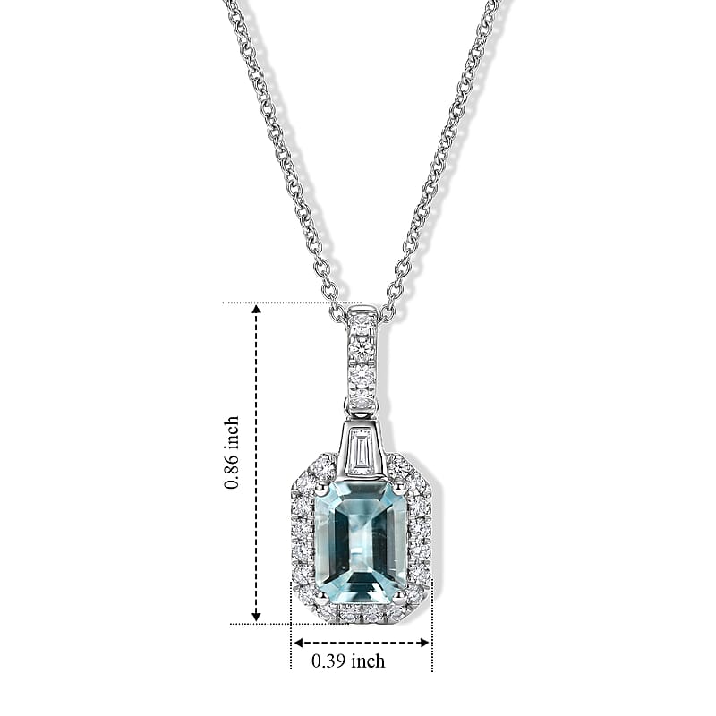 Certified & Appraised Luxuro AAA Santamaria Aquamarine and Diamond I2 1.65 ctw Pendant Necklace in 10K White Gold 20 Inches