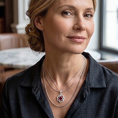 D'Joy AAA African Ruby (FF) and White Zircon 1.70 ctw Pendant Necklace in Rhodium Over Sterling Silver 20 Inches