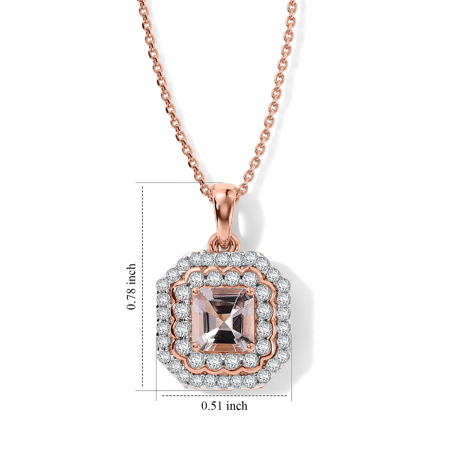 Certified and Appraised D'Joy Premium Pink Morganite and Moissanite 1.30 ctw Pendant Necklace in 18K Vermeil Rose Gold Over Sterling Silver 18 Inches