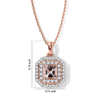 Certified and Appraised D'Joy Premium Pink Morganite and Moissanite 1.30 ctw Pendant Necklace in 18K Vermeil Rose Gold Over Sterling Silver 18 Inches