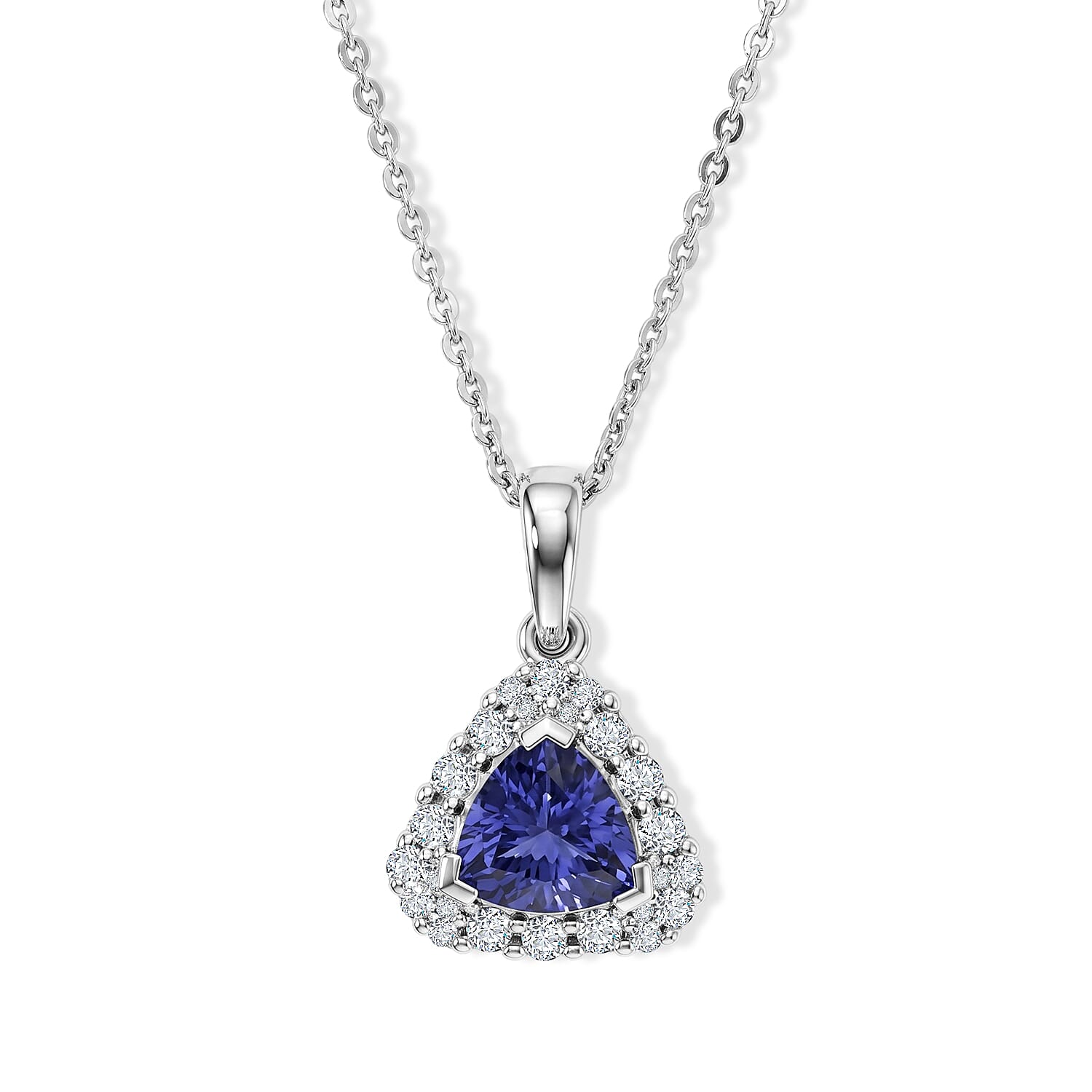 D'Joy Premium Tanzanite and Moissanite 1.30 ctw Pendant Necklace in Rhodium Over Sterling Silver 18 Inches