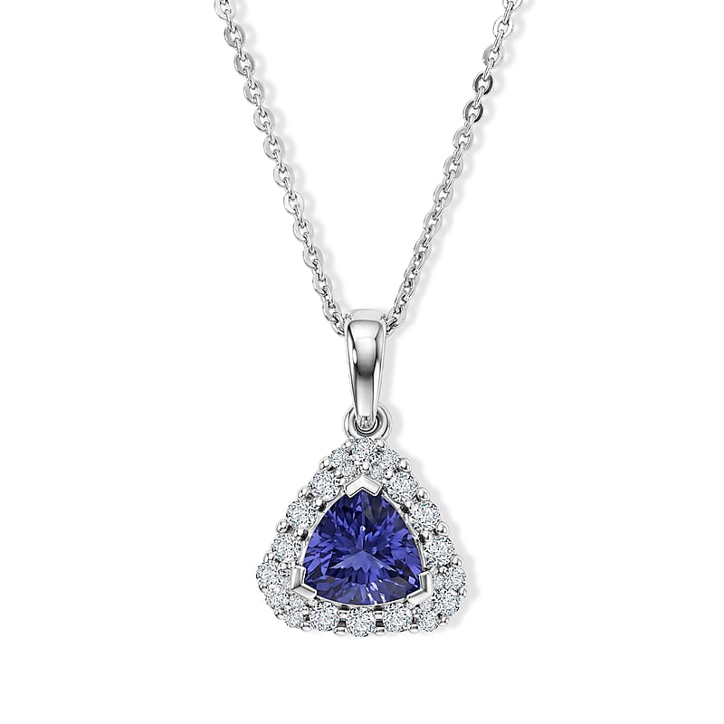 D'Joy Premium Tanzanite and Moissanite 1.30 ctw Pendant Necklace in Rhodium Over Sterling Silver 18 Inches