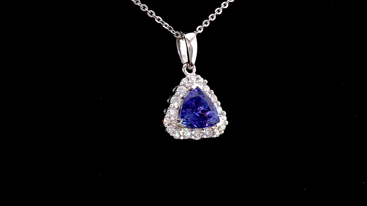 D''Joy Premium Tanzanite, Moissanite Pendant Necklace (18 Inches) in Rhodium Over Sterling Silver 1.30 ctw