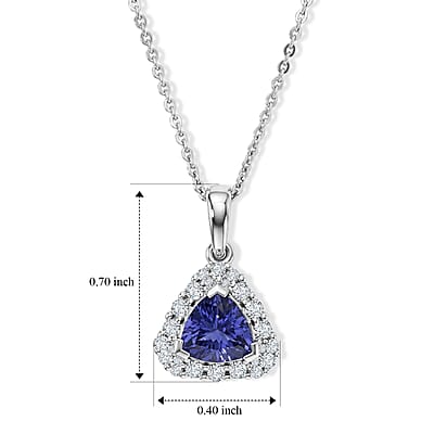 D'Joy Premium Tanzanite and Moissanite 1.30 ctw Pendant Necklace in Rhodium Over Sterling Silver 18 Inches
