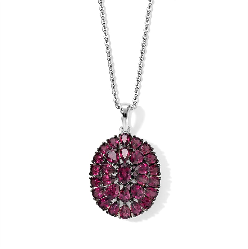 D'Joy Premium Orissa Rhodolite Garnet 8.70 ctw Berry Royale Pendant Necklace in Rhodium Over Sterling Silver 20 Inches